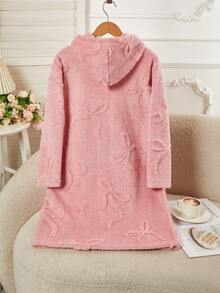 Robe de chambre en polaire corail épaisse avec motif papillon pour filles, poche kangourou, décontractée et chaude pour l'hiver. Assortie aux pyjamas de fête de Noël, convient pour le Nouvel An - Rose bonbon - Voir 2
