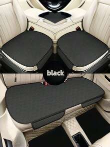 1/3PCS Universal Car Seat Cushion Summer Thin Woven Viscose Cooling Breathable Soft Comfort Anti Slip Front Rear Seat Cover For Driving Commuting Travel Auto Accessories - Black - View 2