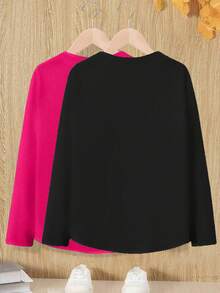 EMERY ROSE Dos piezas de camiseta de manga larga de cuello redondo de unicolor casual para mujer, adecuada para uso diario