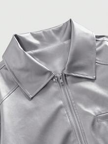 ROMWE MEN Street Life Áo khoác nam tay dài tối giản màu bạc - Bạc - Xem 7