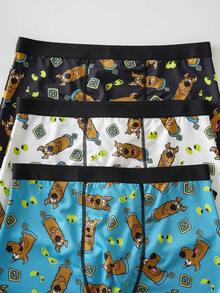 SCOOBY-DOO X SHEIN 3pcs/Pack Men's Comfortable Soft Cartoon Dog Print Trunks Graphic Boxers Men Boxers Pack Cartoon Boxers Cute Boxers Boys Underwear - Multicolor - View 11