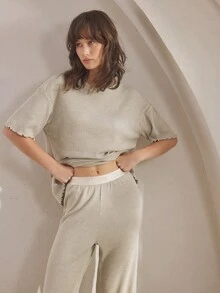 Ocili Leisure Soft Waffle Knit Mid-Sleeve Pants Pajama Set For Women, Comfortable & Chic Autumn/Winter