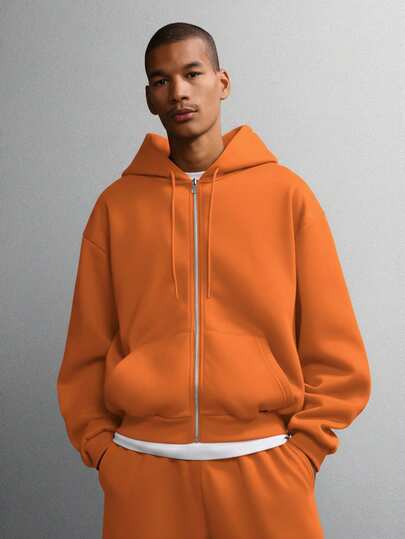  SUMWON Regular Fit Hoodie met volledige ritssluiting en middenzak, casual pullover, effen sweatshirt