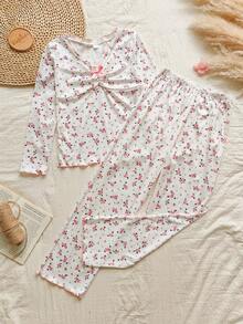 SHEIN 2件套女童长袖碎花上衣和碎花长裤，加大码 - 彩色 - 查看 3