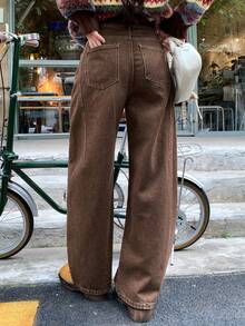 DAZY Women's Regular Waistline Decorative Loose Banana Pants, Casual City Jeans - Brown - View 6