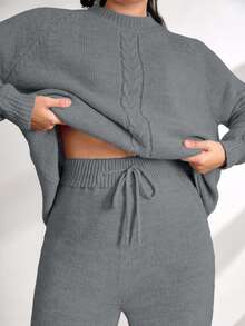 EURMUSE Ladies' Plain And Simple Daily Style Belt And Woolen 2pcs/Set - Grey - View 4
