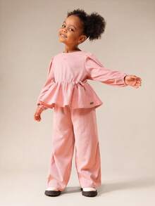 SUMWON Girls Crinkle Peplum Top And Wide Leg Pants Matching Outfit Set For Spring Summer Vacation - Pink - View 1