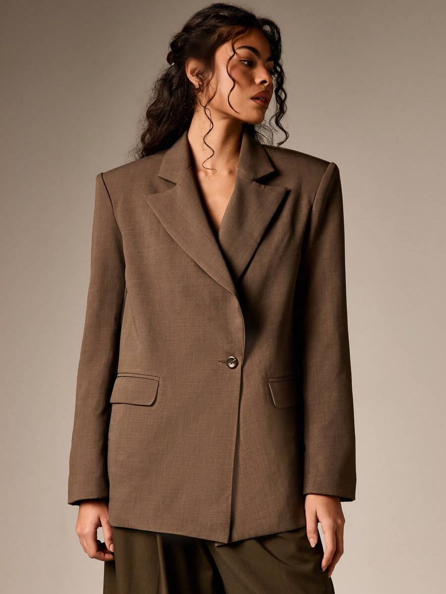 AiiRZ 女士宽松西装外套，挺括翻领，单扣设计，适合商务休闲场合。 - 綠色 - 查看 1