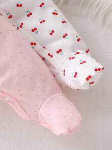 2件套新生儿简约时尚甜美樱桃印花长袖连体睡衣套装