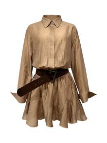 Cévolie Women's Khaki Long Sleeve Shirt Dress