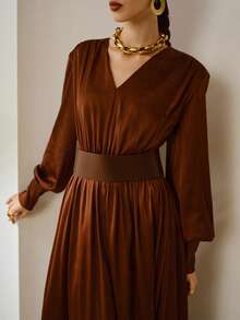 ZEYLAH Autumn/Winter Wide Waistband Slimming Fashionable Long Dress For Women - Coffee Brown - View 3
