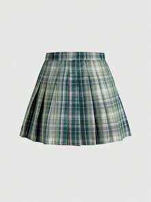 ROMWE J-Fashion 女款格紋百褶迷你裙，休閒復古 70 年代學院風返校風格，灰色秋季教師款 - 彩色 - 查看 2