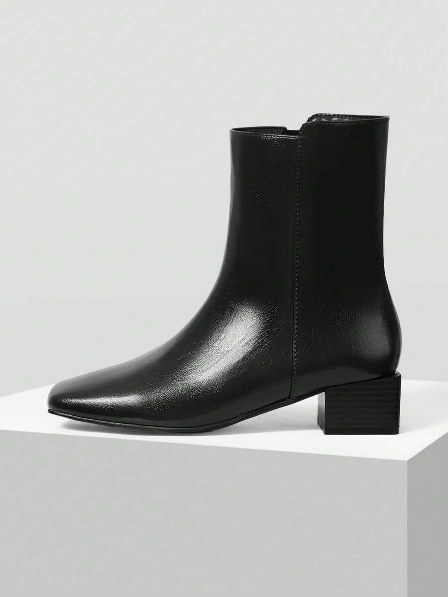 MOTF 侧拉链奢华时尚方头短靴 - 黑色 - 查看 2