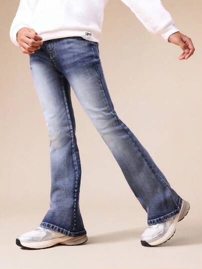 SUMWON Flared Leg Denim Jeans With Gradient Wash For Casual Fall Winter Wear