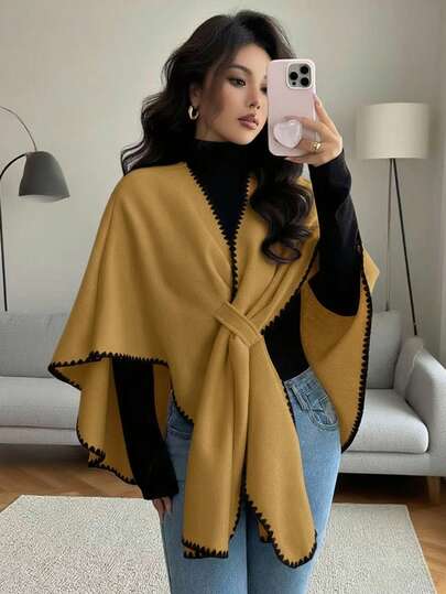 Chiquease New Autumn/Winter Poncho Style Woolen Cape, Versatile & Elegant For Women