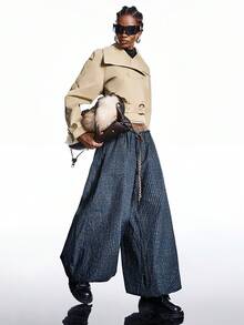 LYSMO 2026 New Arrive Minimalism Spring/Summer  Women's Drawstring Waist Pocket Plaid Wide Leg Loose Casual Pants - Multicolor - View 6