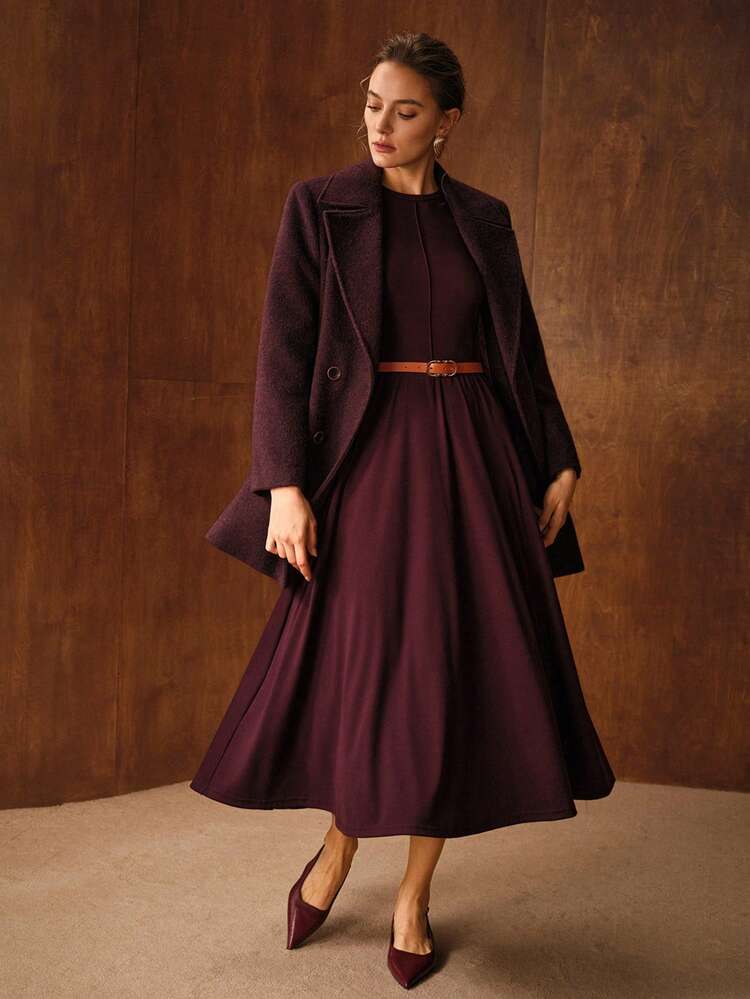 WOMEN'S WOOL BLEND LAPEL COLLAR DOUBLE BREASTED PLACKET BELTED OVERCOAT, AUTUMN/WINTER