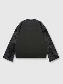 ROMWE MEN Goth 男士街头风印花套头卫衣，适合日常穿着，春夏款 - 灰色 - 查看 2