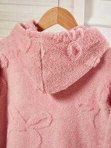 Robe de chambre en polaire corail épaisse avec motif papillon pour filles, poche kangourou, décontractée et chaude pour l'hiver. Assortie aux pyjamas de fête de Noël, convient pour le Nouvel An - Rose bonbon - Voir 6