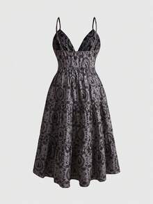 ROMWE Robe imprimée de rose gothique mystérieuse, croix, chat, lune et étoile, grande taille