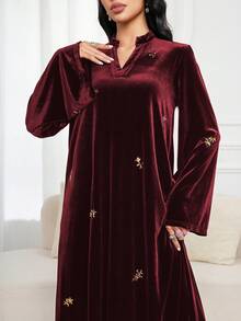 Al Najma V-Neck Embroidered Velvet Elegant Dress With Refined Charm