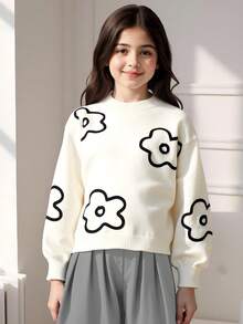 Sparklyn 少女芭蕾风格蝴蝶结针织毛衣，甜美酷炫黑色蝴蝶结针织套头衫，宽松圆领毛衣 - 杏色 - 查看 7