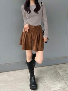 FRIFUL 女款純色圓領長袖休閒保暖內裡T恤校園風 - 灰色 - 查看 3