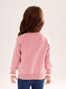 Suéter para niña, estilo coreano casual, tejido de punto con flores en relieve, corte holgado, cuello redondo, manga larga, para otoño/invierno, uso diario - Rosa - Ver 2