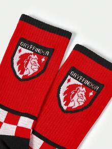 HARRY POTTER X SHEIN 1 Pair Women's Comfortable Plaid & Lion Pattern Crew Socks