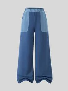 Sparklyn Tween Girl Wide-Leg Sweatpants – 2 Color Options (Navy Blue/Gray), Elastic Waistband, Contrast Color Patch Pockets, Soft Breathable Fabric, Loose Comfortable Fit, Perfect For School, Playtime, Lounging – Casual Pants Daily & Leisure Wear - Multicolor - View 7