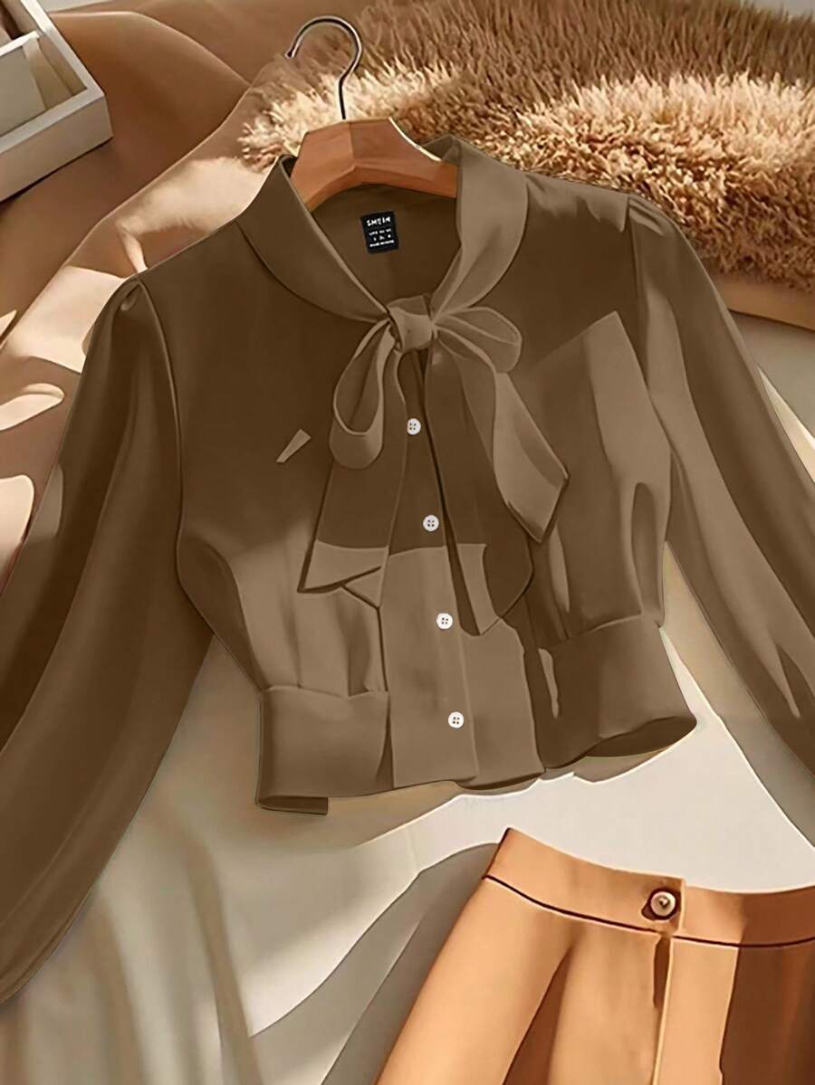 Ladies' Elegant And Commuter Autumn Shirts - Khaki - View 1