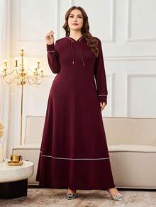 Al Najma Đầm dài tay có mũ trùm đầu phong cách Ả Rập tối giản cho nữ cỡ lớn - Đỏ - Xem 3