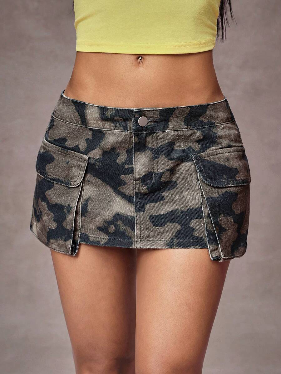 SHEIN Unity Y2K Fashion Casual Street Style Cargo Pocket Camouflage Low Waist Mini Skirt - Multicolor - View 1