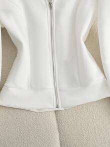 Franclia Women's Autumn/Winter Sweatshirt, Pure White, Hooded, Thermal Lined, Slim Fit, Short Style, Casual, Elegant, Winter