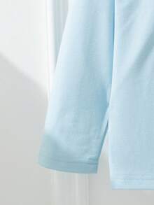 SHEIN Souflis 男童春秋季蓝色针织长袖翻领衬衫细条纹恐龙图案休闲裤两件套 - 淺藍色 - 查看 6