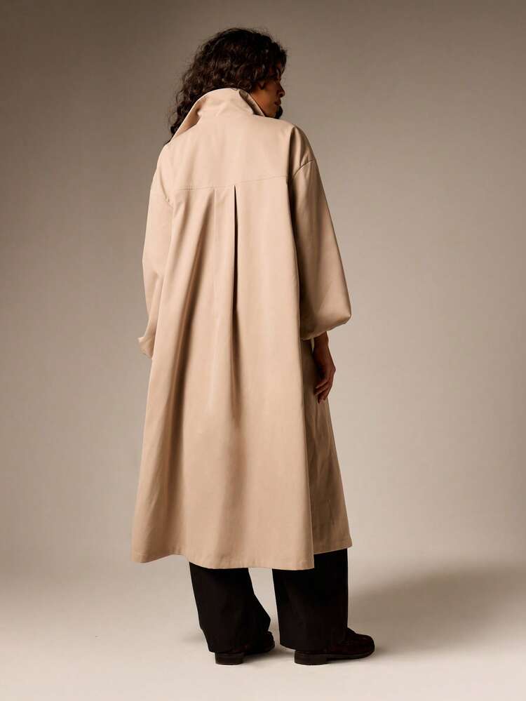 Oversized Long Trench Coat With Stand Collar