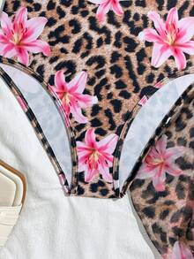 SHEIN 少女豹纹印花吊带连体裤和可调节豹纹印花网纱裙两件套