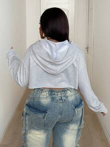 Maweii Sweat-shirt-shirt court sexy pour femmes, imprimé de lettres, grande taille, rouge de Noël, tenue de fête, printemps/automne - Gris - Voir 6