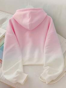 Resyla Pink Ombre Digital Print Fashionable Minimalist Women Sweatshirt, Autumn/Winter, Gift For Friends - White - View 2