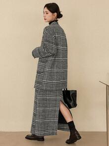 DAZY Ensemble 2 pièces pour femmes, veste ample à col V à carreaux et jupe longue. Ensembles de détente décontracté et élégants pour femmes - Noir et Blanc - Voir 3