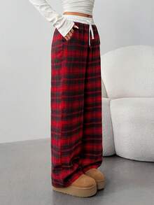 Teen Girl Sequin Panel Elastic Waist Casual Loose Fit Pants Sequin Pants - Red - View 8