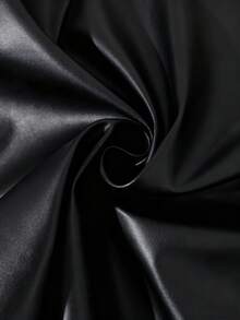 Franclia Damen einfarbiger Knopfdesign Taschen PU Leder A-Linie Rock - Schwarz - Übersicht 4