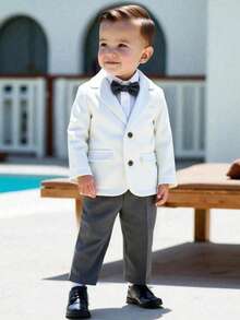 Completo da gentiluomo per bambino: camicia bianca, blazer bianco, pantaloni con vita elastica, adatto per feste di compleanno, eventi serali, performance, matrimoni, festa di nascità, Capodanno - Multicolore - Visualizzare 1