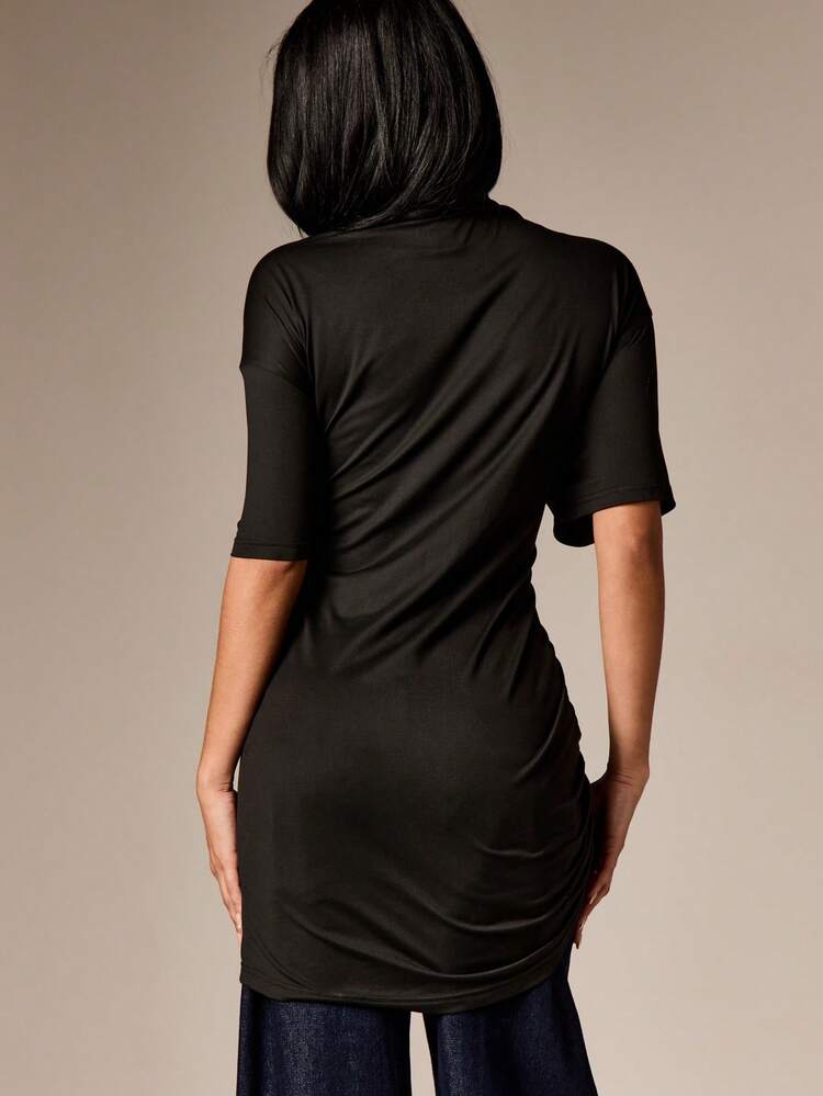 Short Sleeve Gathered Asymmetric Top