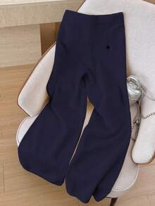 Elamini Quần len dệt kim dài buộc dây thêu màu trắng đa năng cho nữ mặc ngoài trời - Xanh đậm - Xem 3