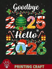 SHEIN LUNE 时尚新年印花女式圆领修身短袖T恤 - 黑色 - 查看 6