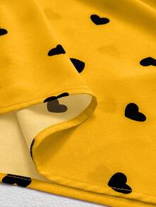 Maweii Plus Size Yellow Heart Print Tie Neck Blouse With Ruffled Long Sleeves Fall Cloth For Women - Yellow - View 6