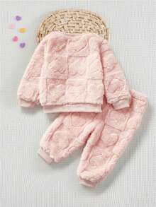 Cozy Pixies 2件組女嬰彩色花卉印花保暖內裡撞色圓領長袖套頭運動衫與慢跑褲套裝，秋冬款 - 彩色 - 查看 2