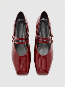 CUCCOO BIZCHIC Women's Fashionable Charming Flat Shoes, Burgundy, Patent PU Material, Square Toe, Commuting, Comfortable, Indoor, Office, Street, Party, Vacation, Suitable For Dresses, Jeans, Shorts - Burgundy - View 2