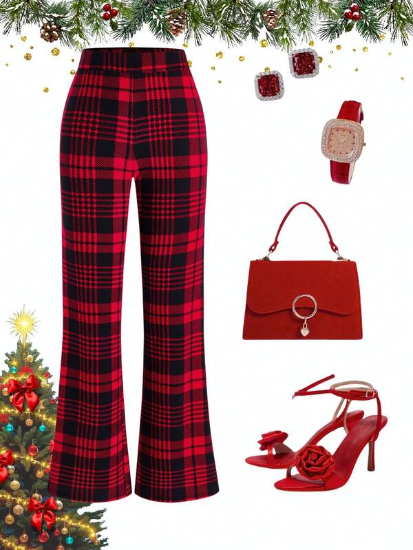 Ellevyn New Women's Autumn/Winter Clothing Women's Plaid Skinny Pants, Classic Red Checkered Pattern, Versatile Christmas Outfit Red Pants  Autumn, Winter, Christmas And New Year Women's Holiday Clothing All-Match Party  Autumn Winter Women   Red Pants For Women   Party Nnew Year Clothes Hristmas Women's Clothing  Autumn Winter Women  Christmas Red Plaid Stretch Leggings Hristmas Women's Clothing  New Women's Autumn/Winter Clothing